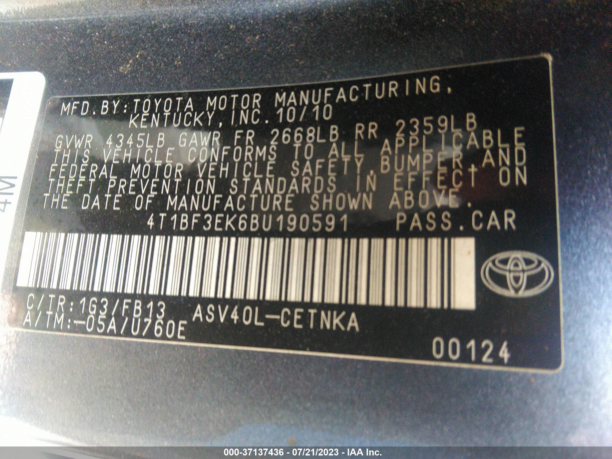 Photo 8 VIN: 4T1BF3EK6BU190591 - TOYOTA CAMRY 