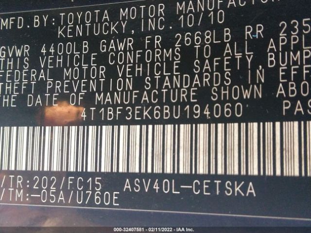 Photo 8 VIN: 4T1BF3EK6BU194060 - TOYOTA CAMRY 