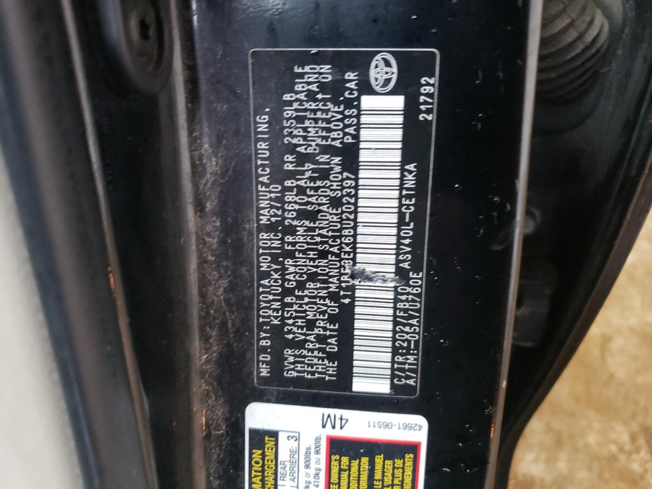 Photo 11 VIN: 4T1BF3EK6BU202397 - TOYOTA CAMRY 