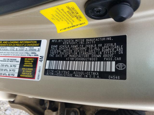 Photo 9 VIN: 4T1BF3EK6BU218003 - TOYOTA CAMRY BASE 