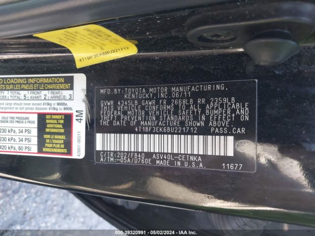 Photo 8 VIN: 4T1BF3EK6BU221712 - TOYOTA CAMRY 