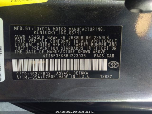 Photo 8 VIN: 4T1BF3EK6BU223038 - TOYOTA CAMRY 