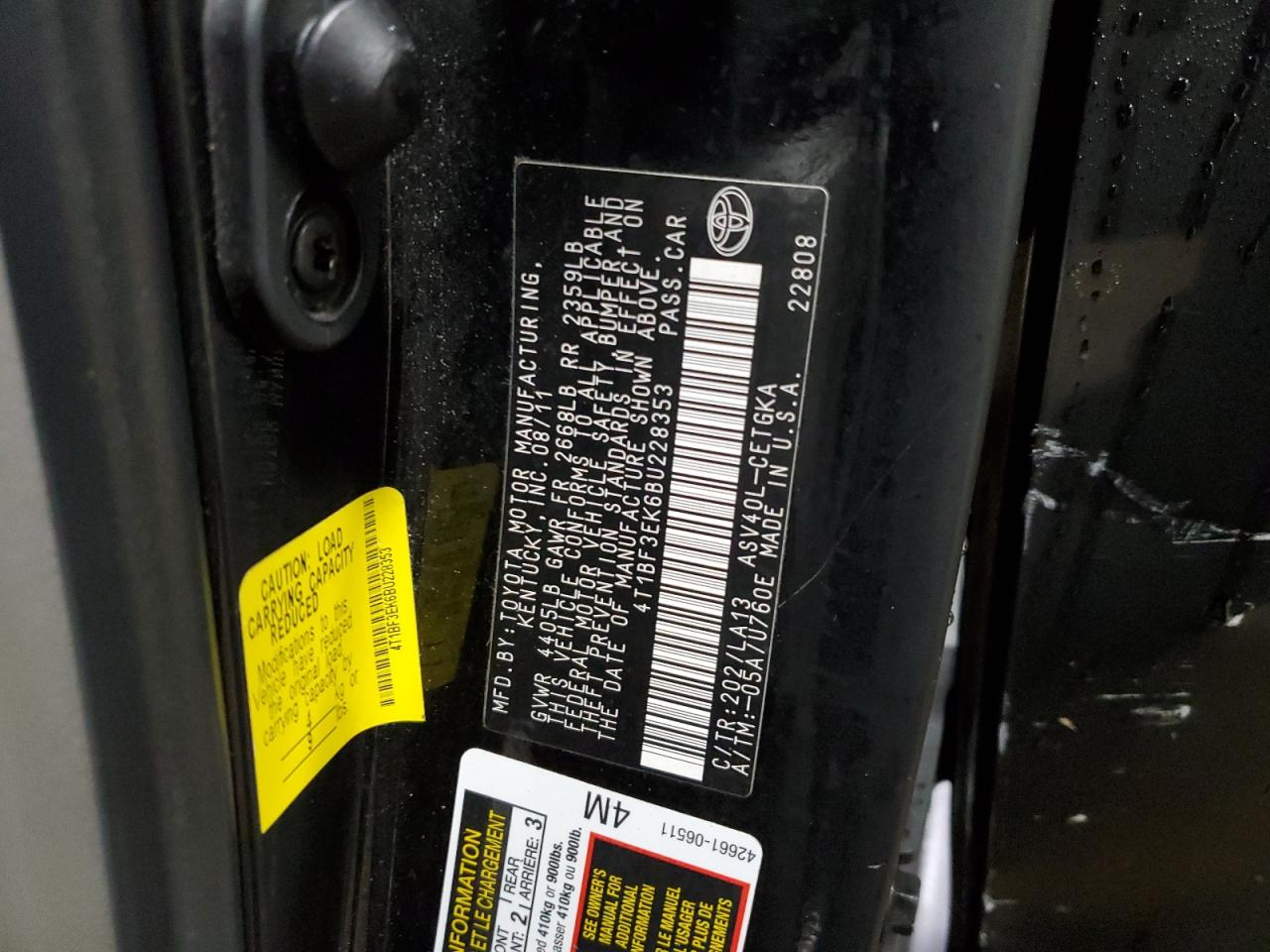 Photo 11 VIN: 4T1BF3EK6BU228353 - TOYOTA CAMRY 