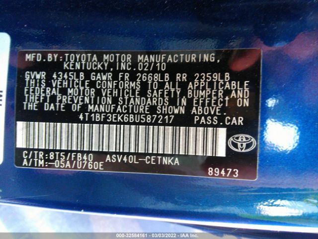 Photo 8 VIN: 4T1BF3EK6BU587217 - TOYOTA CAMRY 