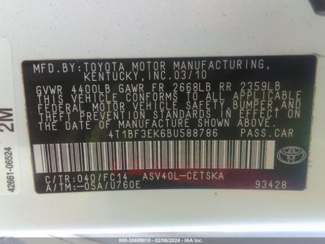 Photo 8 VIN: 4T1BF3EK6BU588786 - TOYOTA CAMRY 