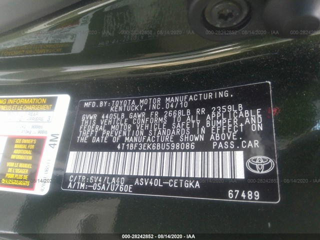 Photo 8 VIN: 4T1BF3EK6BU598086 - TOYOTA CAMRY 