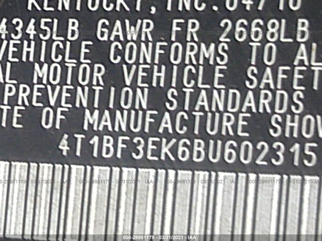 Photo 8 VIN: 4T1BF3EK6BU602315 - TOYOTA CAMRY 