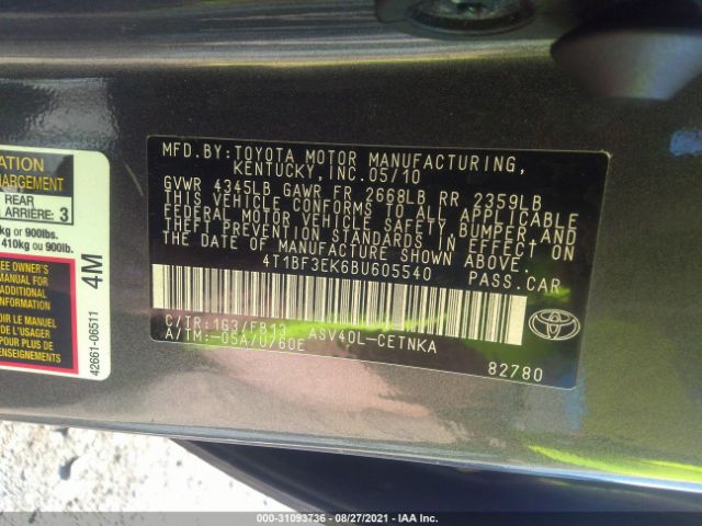 Photo 8 VIN: 4T1BF3EK6BU605540 - TOYOTA CAMRY 