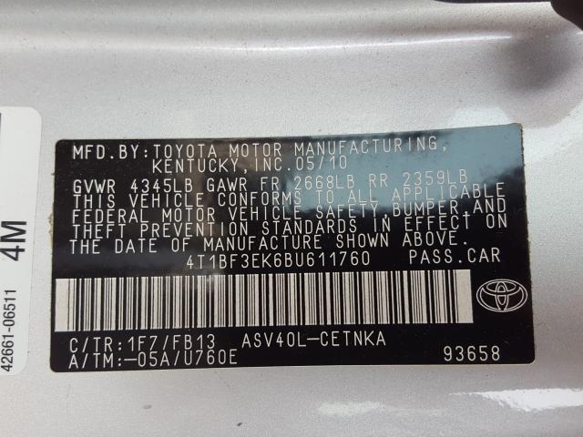 Photo 9 VIN: 4T1BF3EK6BU611760 - TOYOTA CAMRY BASE 