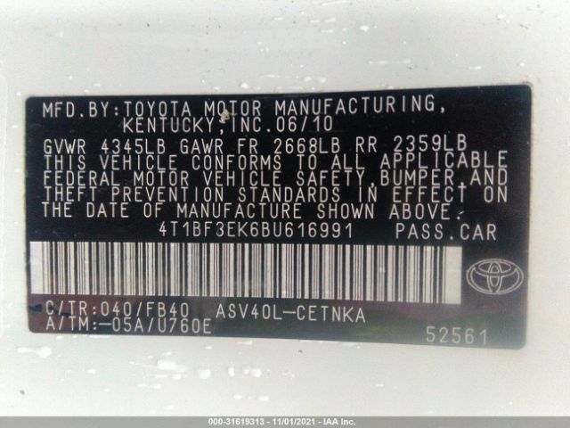 Photo 8 VIN: 4T1BF3EK6BU616991 - TOYOTA CAMRY 