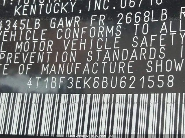 Photo 8 VIN: 4T1BF3EK6BU621558 - TOYOTA CAMRY 