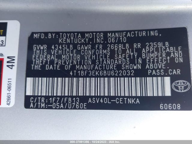 Photo 8 VIN: 4T1BF3EK6BU622032 - TOYOTA CAMRY 