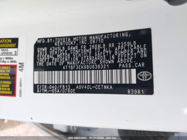 Photo 8 VIN: 4T1BF3EK6BU636321 - TOYOTA CAMRY 