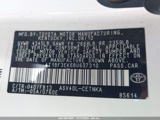 Photo 8 VIN: 4T1BF3EK6BU637310 - TOYOTA CAMRY 