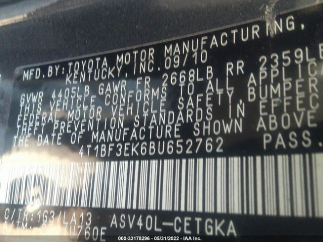 Photo 8 VIN: 4T1BF3EK6BU652762 - TOYOTA CAMRY 