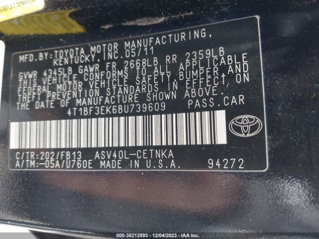 Photo 8 VIN: 4T1BF3EK6BU739609 - TOYOTA CAMRY 