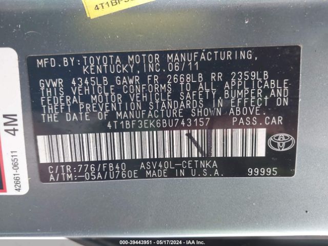 Photo 8 VIN: 4T1BF3EK6BU743157 - TOYOTA CAMRY 