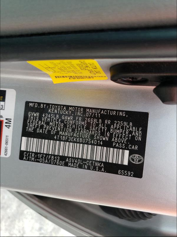 Photo 9 VIN: 4T1BF3EK6BU754014 - TOYOTA CAMRY BASE 