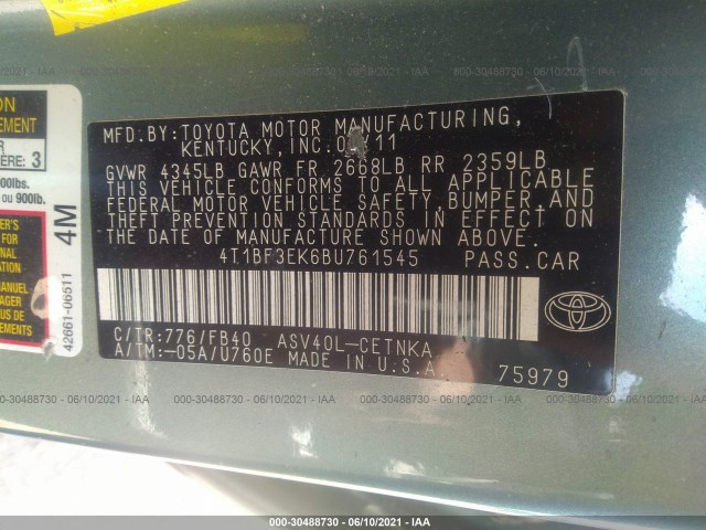 Photo 8 VIN: 4T1BF3EK6BU761545 - TOYOTA CAMRY 