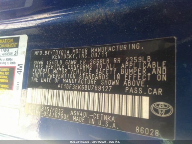 Photo 8 VIN: 4T1BF3EK6BU769127 - TOYOTA CAMRY 