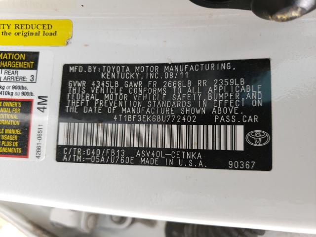 Photo 9 VIN: 4T1BF3EK6BU772402 - TOYOTA CAMRY BASE 