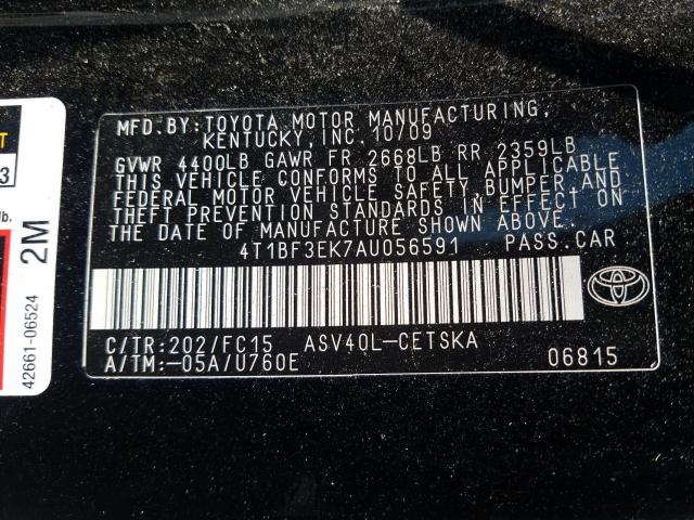 Photo 9 VIN: 4T1BF3EK7AU056591 - TOYOTA CAMRY BASE 