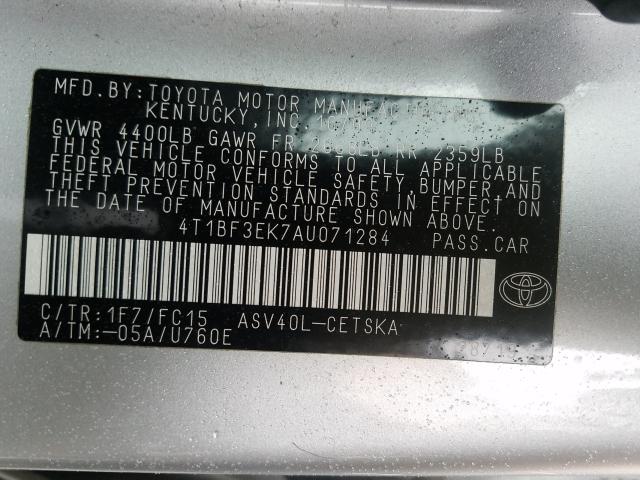 Photo 9 VIN: 4T1BF3EK7AU071284 - TOYOTA CAMRY BASE 