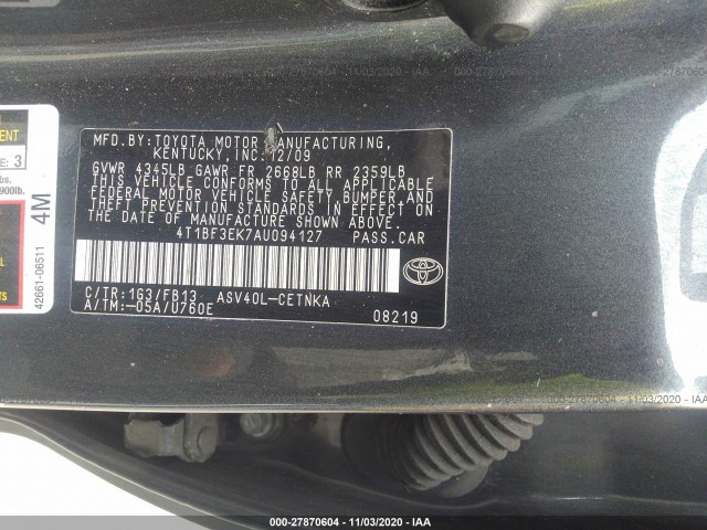 Photo 8 VIN: 4T1BF3EK7AU094127 - TOYOTA CAMRY 