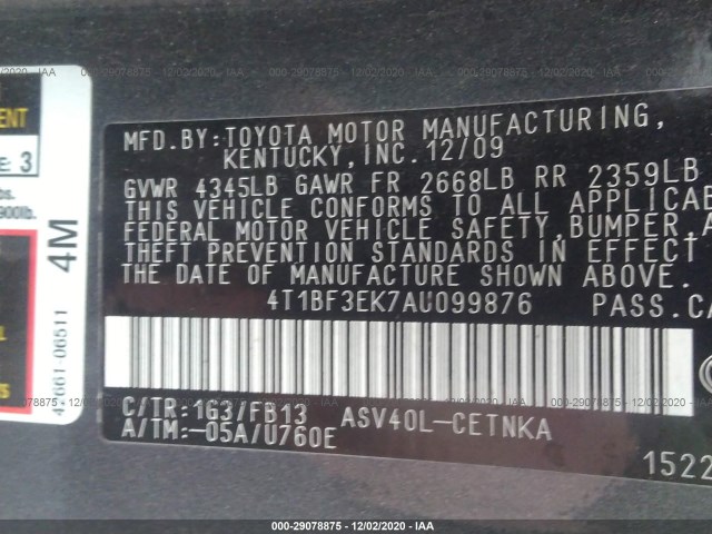 Photo 8 VIN: 4T1BF3EK7AU099876 - TOYOTA CAMRY 