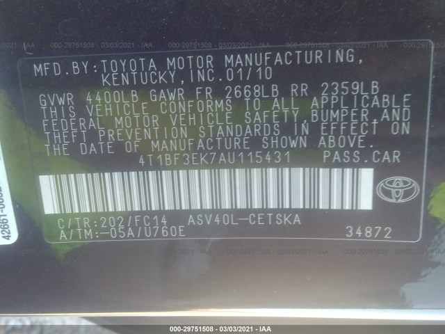 Photo 8 VIN: 4T1BF3EK7AU115431 - TOYOTA CAMRY 