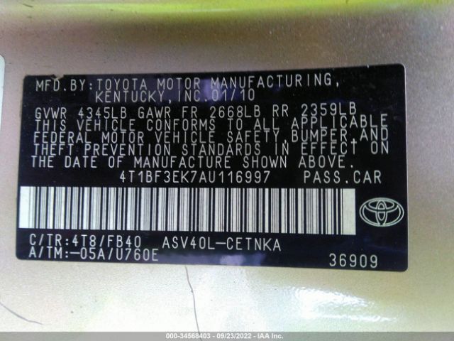 Photo 8 VIN: 4T1BF3EK7AU116997 - TOYOTA CAMRY BASE 