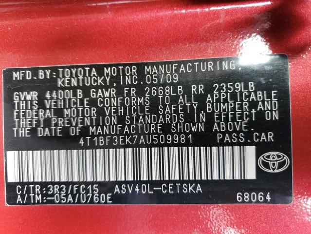 Photo 11 VIN: 4T1BF3EK7AU509981 - TOYOTA CAMRY 