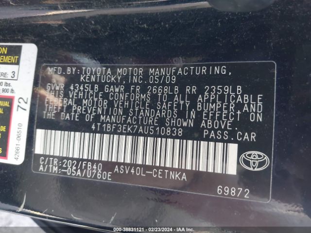 Photo 8 VIN: 4T1BF3EK7AU510838 - TOYOTA CAMRY 