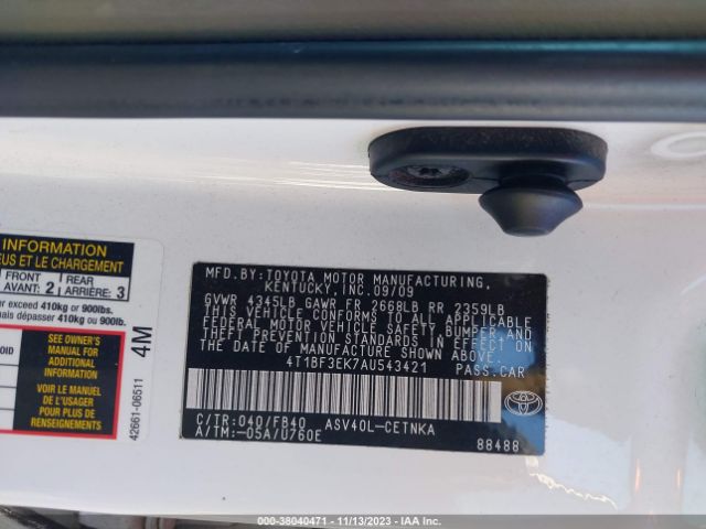 Photo 8 VIN: 4T1BF3EK7AU543421 - TOYOTA CAMRY 