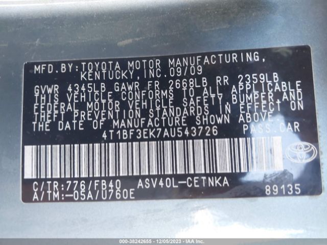 Photo 8 VIN: 4T1BF3EK7AU543726 - TOYOTA CAMRY 