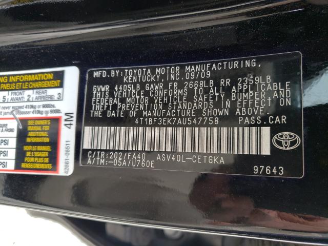 Photo 9 VIN: 4T1BF3EK7AU547758 - TOYOTA CAMRY BASE 