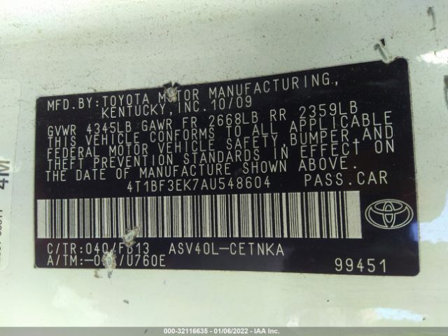 Photo 8 VIN: 4T1BF3EK7AU548604 - TOYOTA CAMRY 