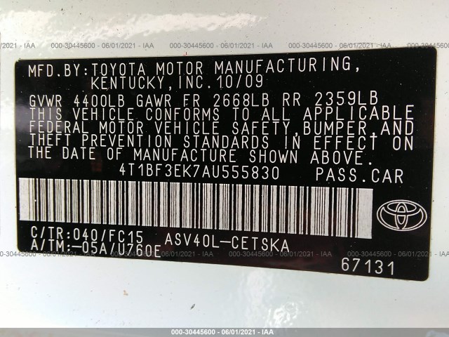 Photo 8 VIN: 4T1BF3EK7AU555830 - TOYOTA CAMRY 