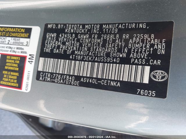 Photo 8 VIN: 4T1BF3EK7AU559540 - TOYOTA CAMRY 