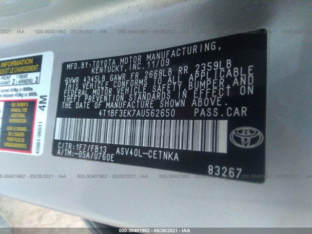 Photo 8 VIN: 4T1BF3EK7AU562650 - TOYOTA CAMRY 