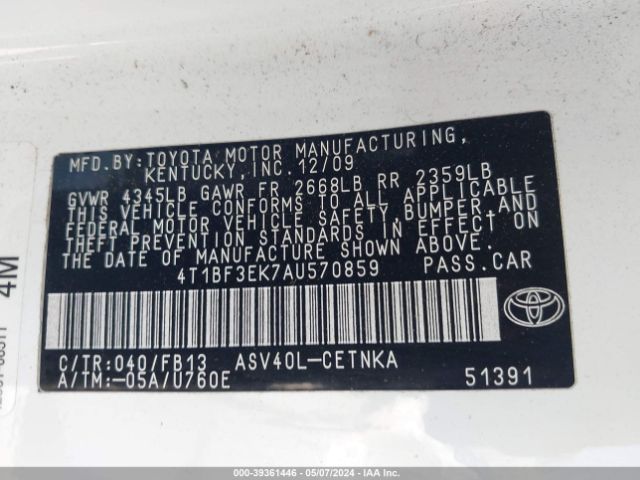 Photo 8 VIN: 4T1BF3EK7AU570859 - TOYOTA CAMRY 