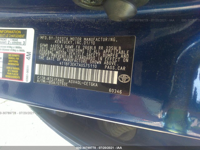 Photo 8 VIN: 4T1BF3EK7AU575110 - TOYOTA CAMRY 