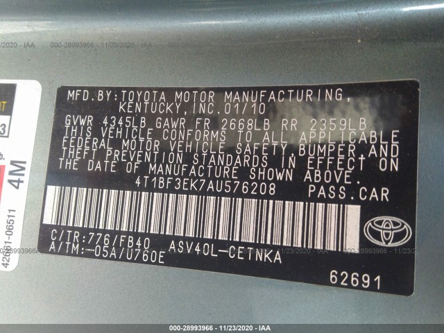 Photo 8 VIN: 4T1BF3EK7AU576208 - TOYOTA CAMRY 