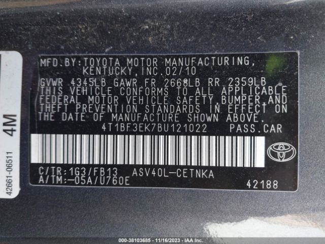 Photo 8 VIN: 4T1BF3EK7BU121022 - TOYOTA CAMRY 