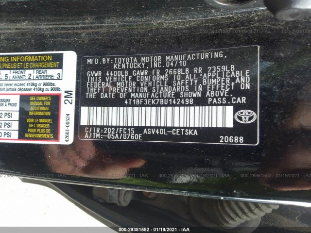 Photo 8 VIN: 4T1BF3EK7BU142498 - TOYOTA CAMRY 