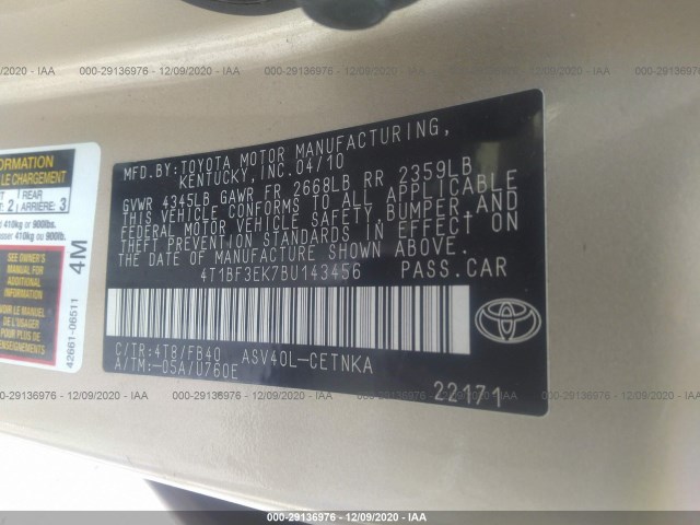 Photo 8 VIN: 4T1BF3EK7BU143456 - TOYOTA CAMRY 