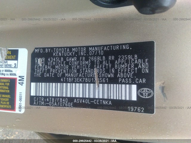 Photo 8 VIN: 4T1BF3EK7BU170561 - TOYOTA CAMRY 