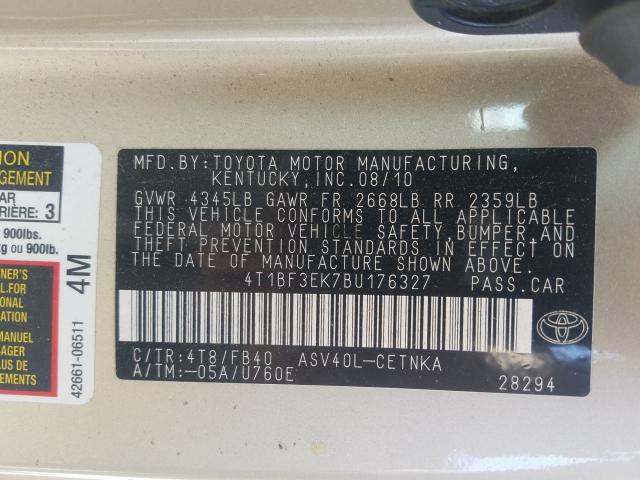 Photo 9 VIN: 4T1BF3EK7BU176327 - TOYOTA CAMRY 