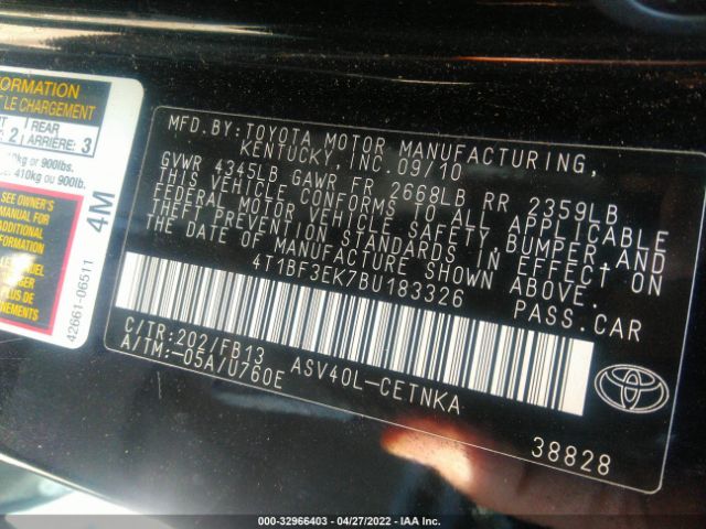 Photo 8 VIN: 4T1BF3EK7BU183326 - TOYOTA CAMRY 