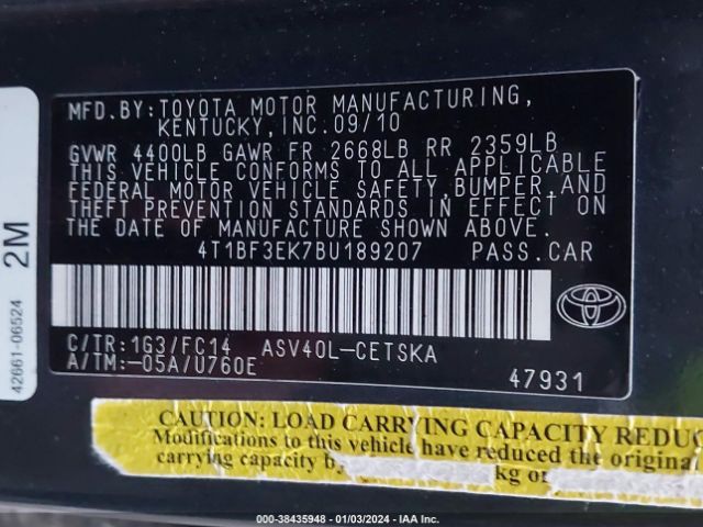 Photo 8 VIN: 4T1BF3EK7BU189207 - TOYOTA CAMRY 